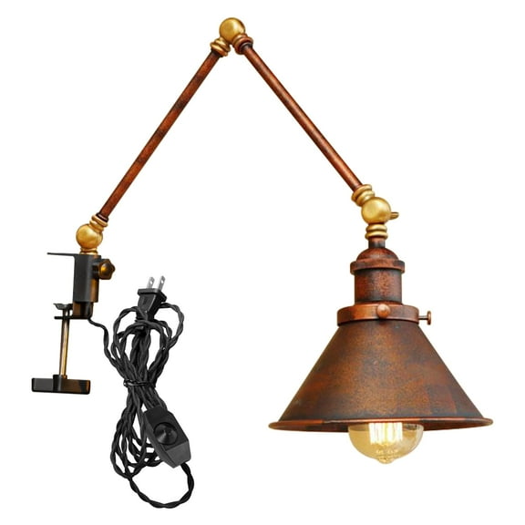 Kiven Dimmable Clip-on Desk Lamp, 1-Light Iron Modern Nightstand Lamp with Flexible Swing Arm, 8.2FT Plug in Cord, Decorative Clamp Lamps for Office Bedside Bookshelf, Rusty Red Finish,BD2775