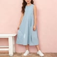 thumbnail image 2 of Ashirexll Robes d'Été pour Ados Enfants Sans Manches Couleur Unie Col Rond Robe Jupe Décontractée d'Été pour Préados Enfants, 2 of 7