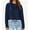 Navy blue, variant on Long Sleeved Women Cropped T-Shirts Round Neck Drop Shoulder Crop Solid Casual Crop Tops