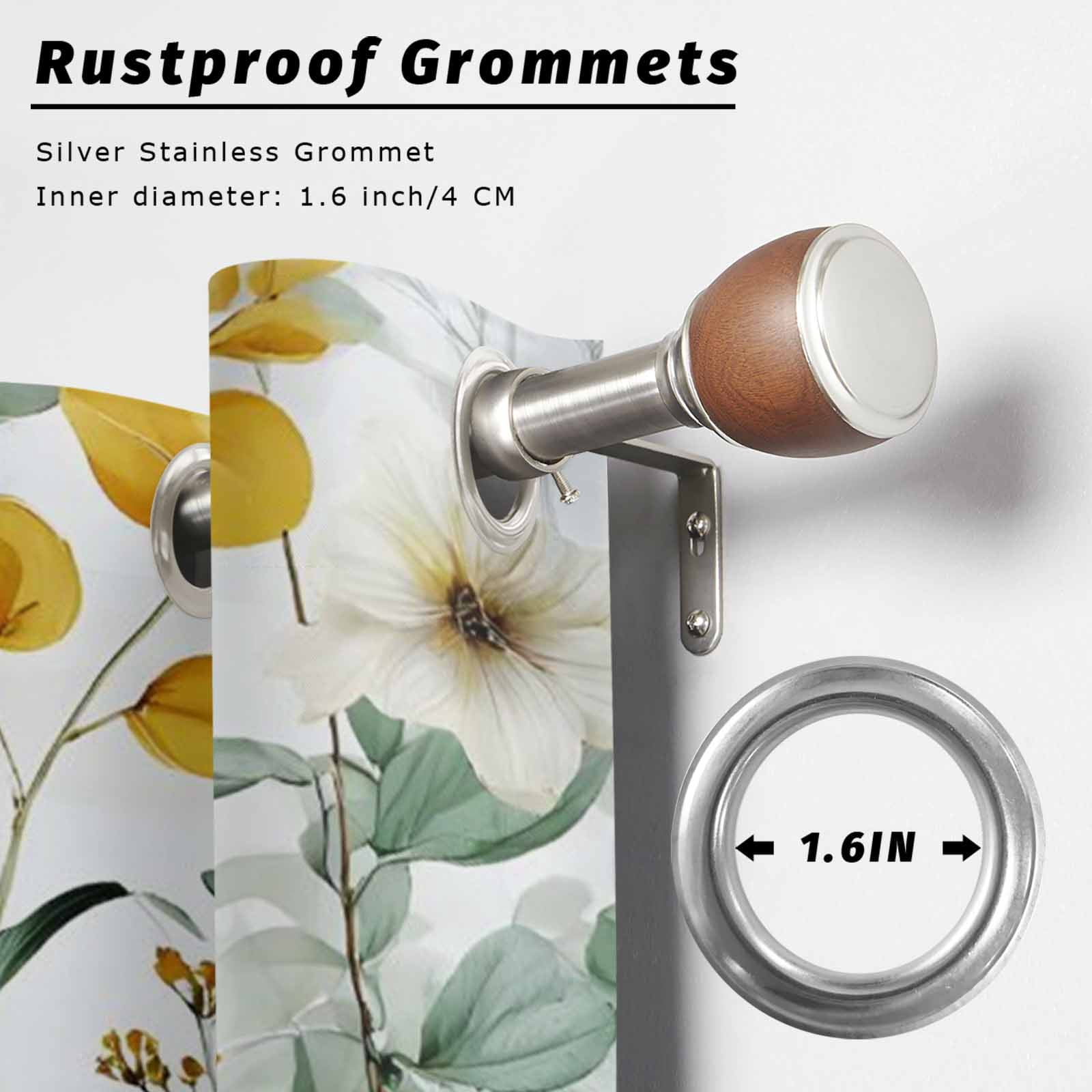 Outdoor Curtains for Patio Waterproof, Spring Flowers Windproof Pravicy Outside Porch Blackout Curtain, Country Green Eucalyptus Leaves Rustic Plants Sun Blocking Grommets Curtains54"x108"