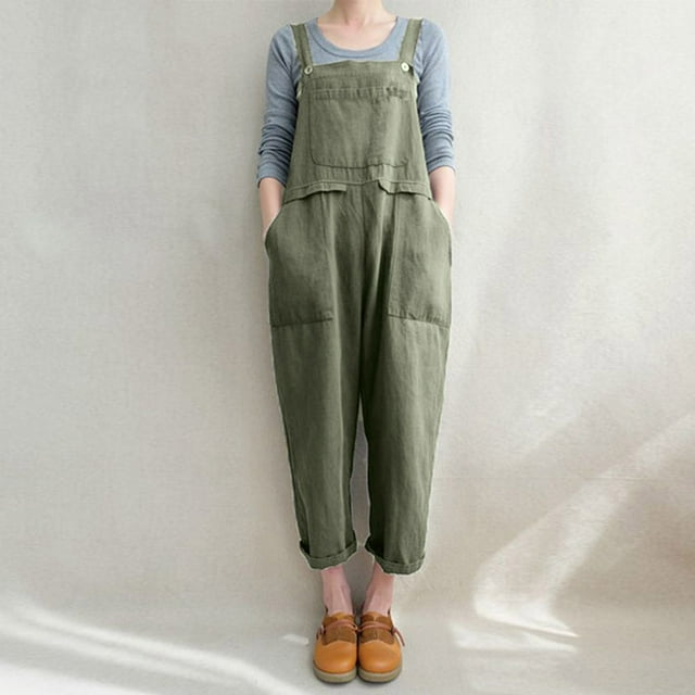 DPTALR Salopette Sans Manches pour Femmes Ample en Coton et Lin Longue Combinaison de Soirée
