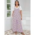 thumbnail image 5 of SHOWMALL Women’s Plus Casual Overalls Adjustable Straps Purple Chrysanthemum 2X Baggy Pants Floral Print Wide Leg Jumpsuits with Pockets, 5 of 7