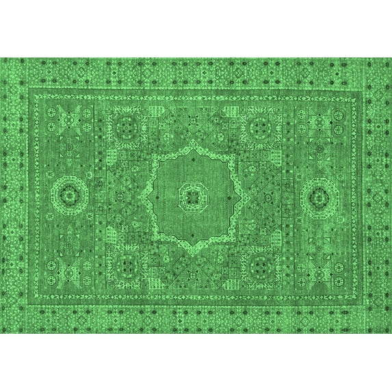 Ahgly Company Indoor Rectangle Abstract Emerald Green Modern Area Rugs, 5' x 7'