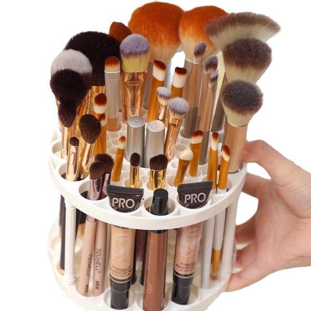 Estante de almacenamiento de cosméticos de escritorio, lápiz labial, almacenamiento de brochas de maquillaje, tocador, caja de almacenamiento de acabado, portaescobillas de plástico, portalápices