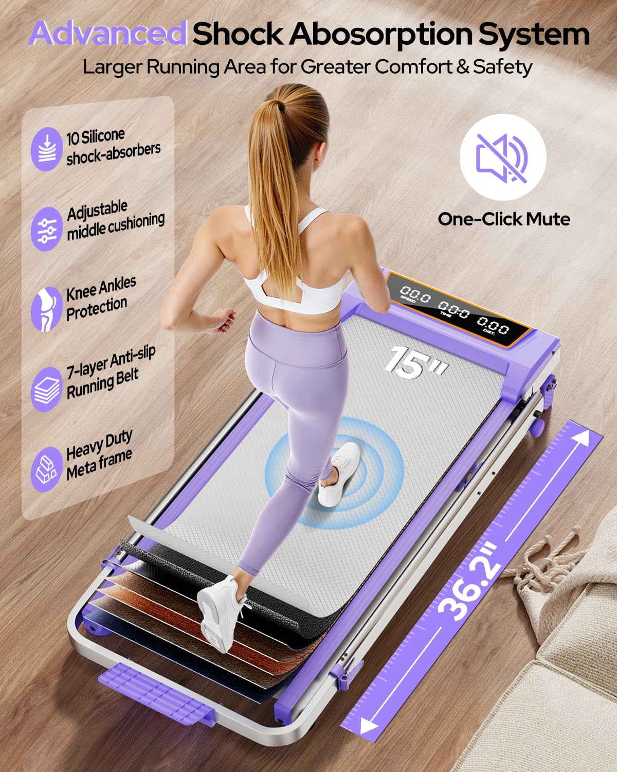 Walking Pad Treadmill with 12% Incline & Adjustable Height, 4 in 1 Walking Pad with Handle Bar, 3.5HP Foldable Under Desk Treadmill, Portable Treadmills for Home 350LBS, APP & Remote Control, Purple
