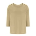 thumbnail image 5 of TKLPEHG 3/4 Sleeve Shirts for Women Plus Size Crew Neck Three-quarter Sleeve Tshirt Loose Fitted Classic Solid Color Tshirt Basic Tops Summer Casual Blouses (Khaki,XL), 5 of 6