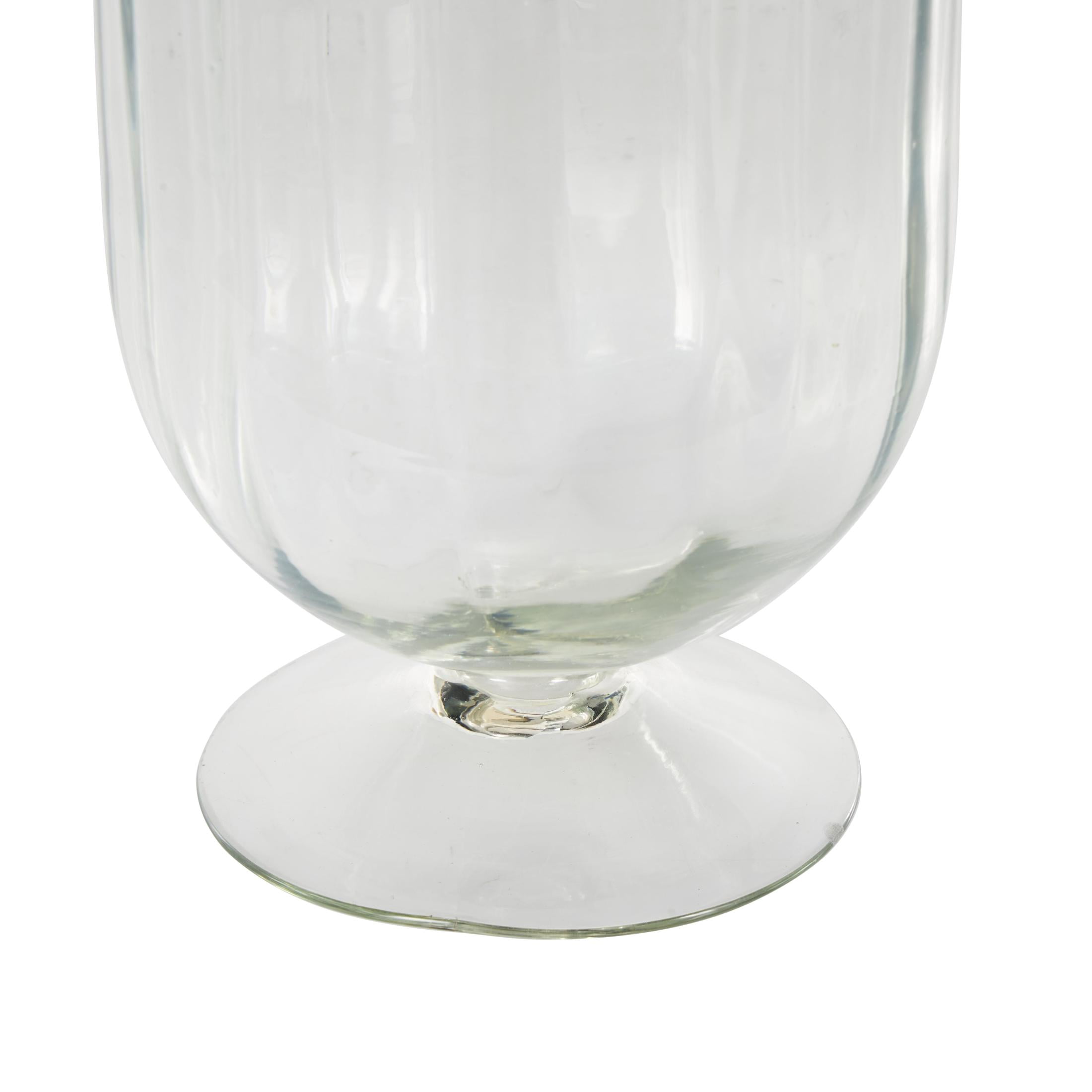DecMode Glass Ribbed Fluted Hurricane Lamp with Elevated Base