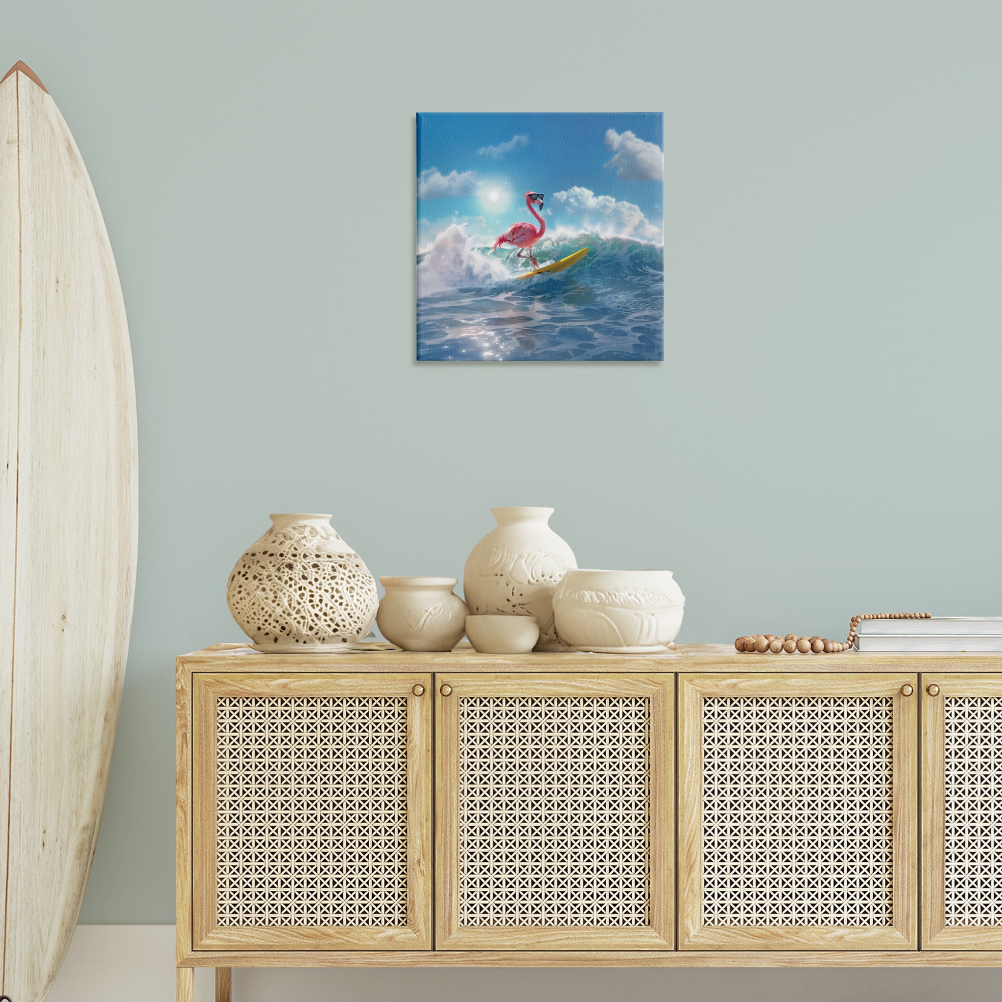 Stupell Industries Flamingo Surfing White Caps Nautical & Beach Painting Wrapped Canvas Art Print Wall Art, 24 x 24
