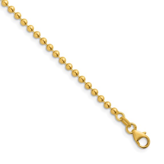 Auriga Fine Jewelry 18K Yellow Gold Polished 2.5 mm Solid Beaded Chain Necklace for Women 16"