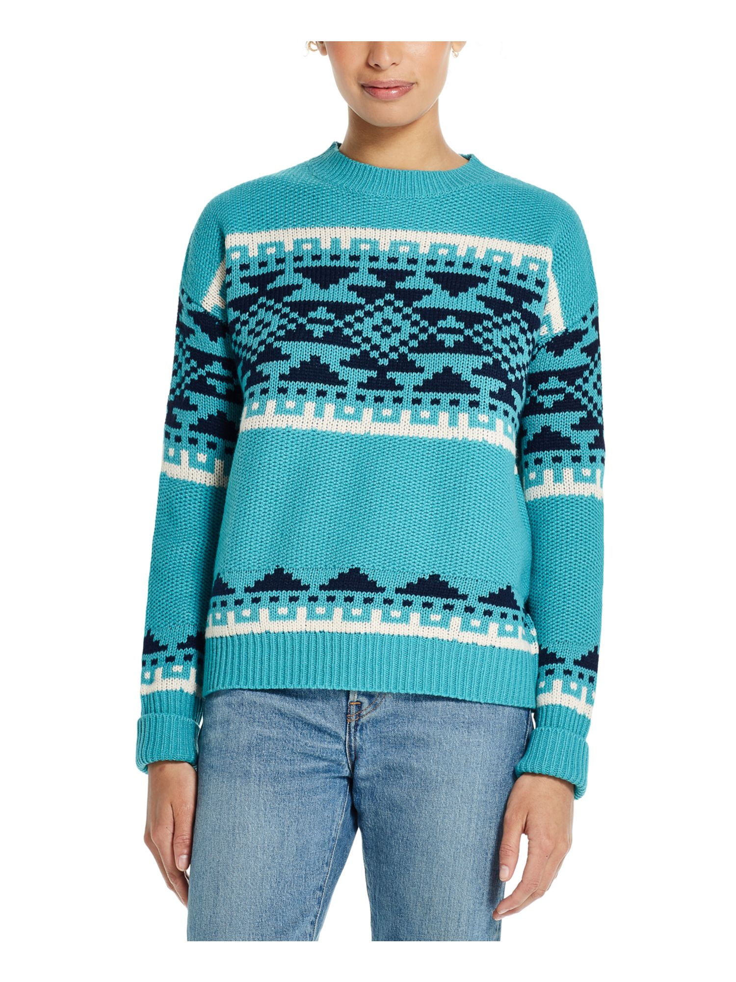high neck printed sweater