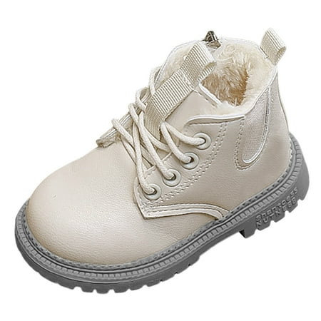 

New British Fashionable Cotton Short Boots Girls Snow Boots Water Proof Lightweight And Durable Children Leather Boots White 25