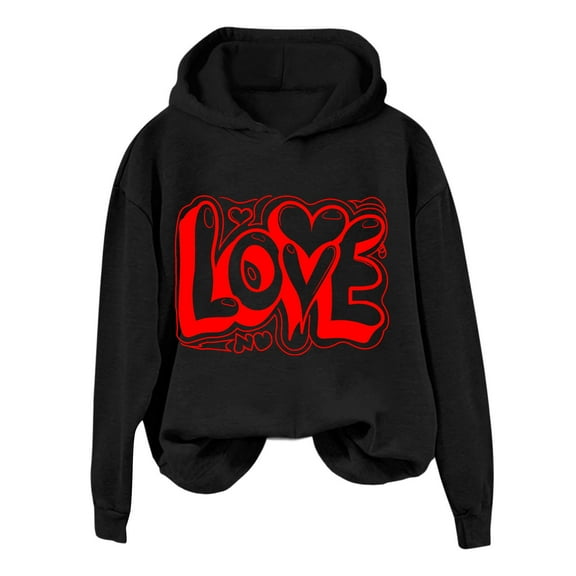 Love Heart Hooded for Womens Valentine's Day Oversized Sweatshirts Loose Comfy Fleece Pullover Tops