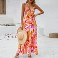 thumbnail image 5 of pimelu Dresses for Women Womens Dresses Beach Boho Elastic Waist Spaghetti Strap Slit Long Dress Summer Trendy Floral Print Sleeveless V-Neck Ladies Maxi Sun Dresses, 5 of 7