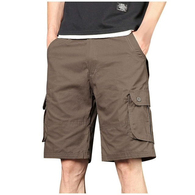 Mgmyaa Men's Cargo Shorts Solid Drawstring Elastic Waist Workwear Pants Loose Casual Pants with Pockets