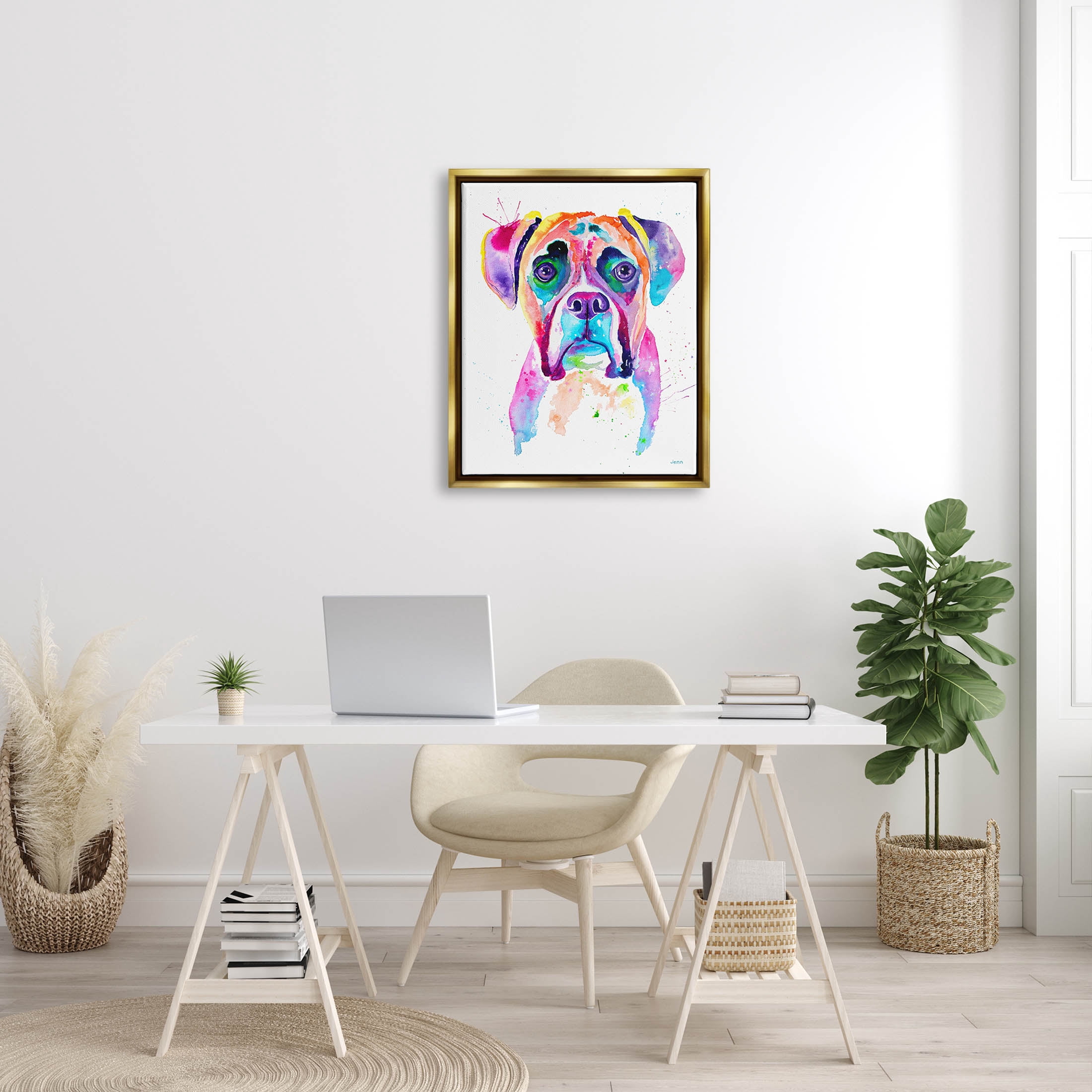 Boxer Dog Vivid Watercolor Style Animals & Insects Graphic Art Metallic Gold Framed Art Print Wall Art