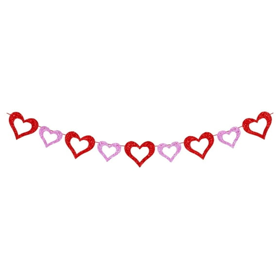 geerera Valentine's Day Decor Red Glitter Heart Garland for Home Wedding Party Anniversary
