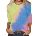 thumbnail image 3 of Jinhomg 3/4 Length Sleeve Tunic Tops for Women 2025 Trendy Tie Dye Print Crew Neck Tees Loose Comfy Going Out Wear Casual Pullovers Seasonal Sale Blue XXXL, 3 of 6