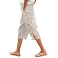 thumbnail image 4 of vigerkar Pants for Women Side Button Capri Pants Casual Loose Fit Lounge Beach Pant with Pockets (Beige, S), 4 of 5