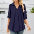 thumbnail image 6 of Bixock Plus Size Women 3/4 Length Sleeve Tops Maternity Shirts Linen Blouse Solid Color V Neck Roll Long Sleeve Lace Loose Wide Casual Daily Top, 6 of 6