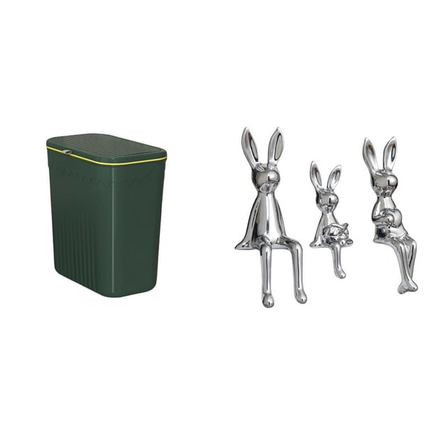 Contenedor de compostaje para residuos de cocina,Cubo de basura de cocina con tapa Cesta para compostaje,Escultura de figura,Estatua sentada Figura Escultura Adorno,Estatuas de conejos en
