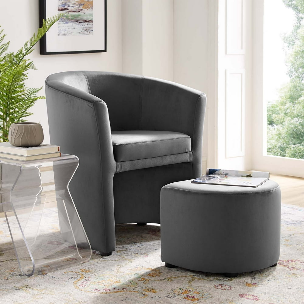 Divulge Performance Velvet Arm Chair and Ottoman Set in Gray Walmart