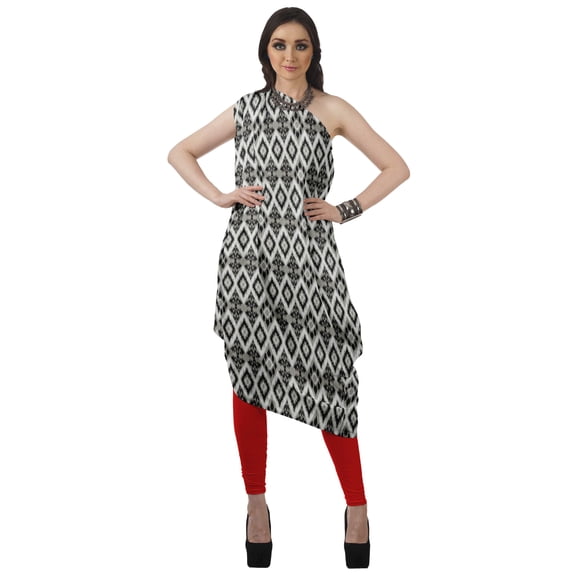 Moomaya Women's Printed One-Shoulder Cowl Kurti Sleeveless Dress Boho Party Designer Clothing