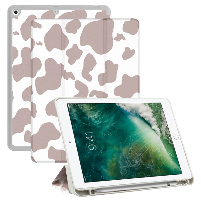 Deokke Compatible Con Ipad De 10,2 Pulgadas Funda De 9ª/8ª/7ª Generación (2021/2020/2019) Con Portalápices Y Funda Trasera De Tpu Suave Con Función De Encendido Y Apagado Automático, Patrón De Vaca Ma