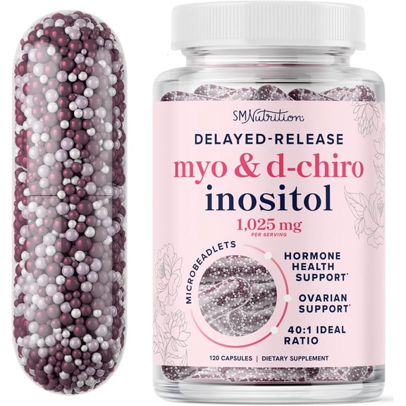 Myo-Inositol & D-Chiro Inositol for Hormone Balance for Women | Microbeadlets to Regulate Menstrual Cycle & Support Ovarian Health | 40:1 Ratio Myo & D Chiro | Non-GMO | 120 Ct (1 Month Supply)