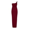 thumbnail image 3 of Dezsed Women's Sexy One Shoulder Party Dresses Elegant Classy Bodycon Formal Evening Dress Solid Color Ruched Midi Dress Wine L, 3 of 4