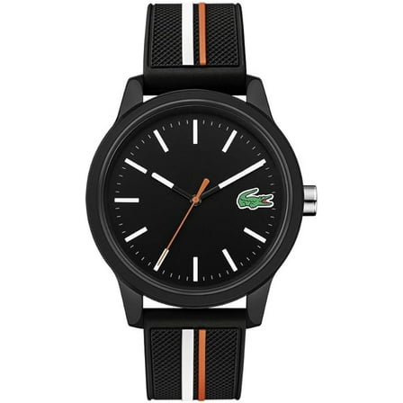 LACOSTE 2011071 12.12 BLACK DIAL BLACK SILICONE STRAP MENS WATCH