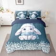 thumbnail image 3 of Manfei Kawaii Blue Rabbit Twin Bedding Sets 7-Piece for Girl, Winter Christmas Snowflake Bedding Comforter Set, Cute Bunnies Animal Reversible Sheet Sets, Ultra Soft Bedroom Decor, 3 of 8