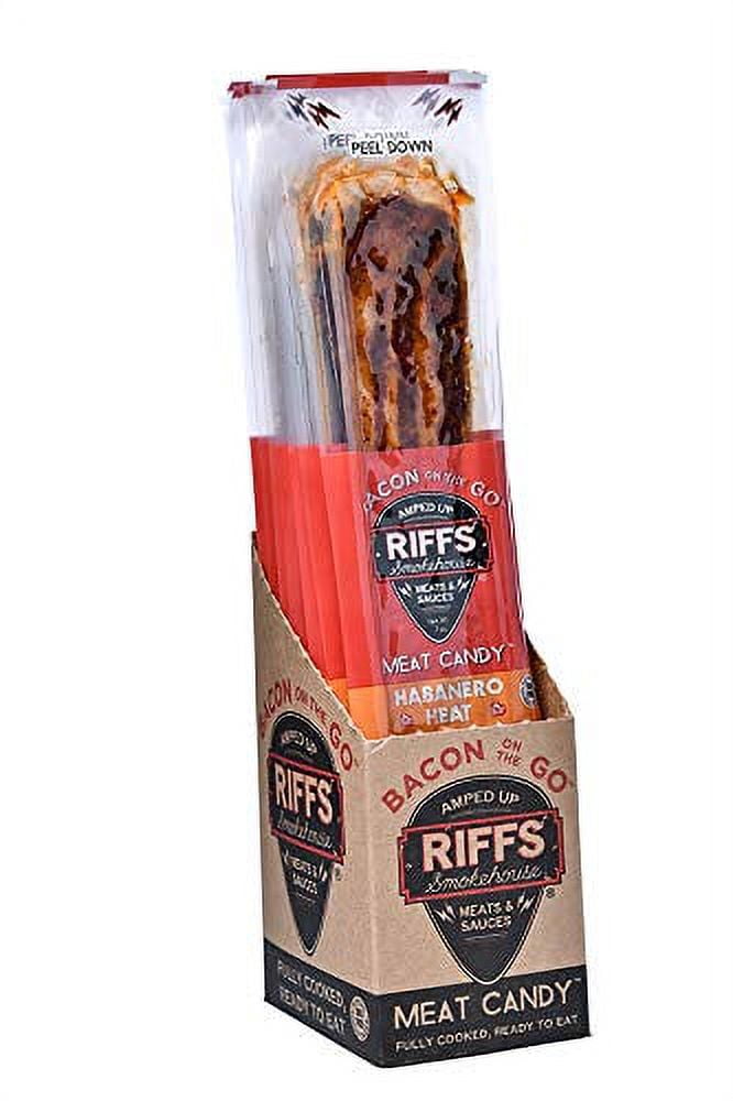 Bacon On The Go by Riffs Smokehouse - Habanero Heat - Pack of 12 Individually Sealed Strips of Bacon