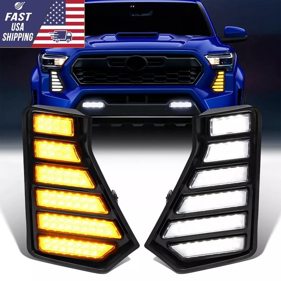 For 2024-2025 Toyota Tacoma LED Fang DRL Fog Light Grille Side Lamp w/ Turn