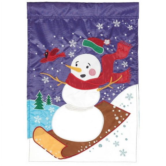 Magnolia Gardens M001684 29 x 42 in. Snowman Sledding Polyester Garden Flag - Large