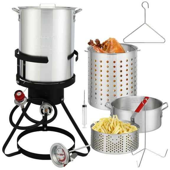UBesGoo Outdoor Propane Fryer Pot Boiler 30qt & 10qt Pot Aluminum Turkey Fryer Outside
