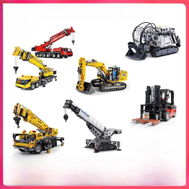 Serie de vehículos de ingeniería neumática Excavadora Bulldozer de control remoto Grúa excavadora Bloques de construcción de juguetes de control remoto para niños