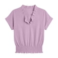 thumbnail image 6 of ClodeEU Women's V Neck Short Sleeve T-Shirt with Ruff Trim , Casual Solid Color Top with Elastic Smocked Waist Purple,Women's Plus S, 6 of 8