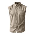 thumbnail image 5 of DwelliawoMen's Sleeveless Button Down Shirts Cotton Linen Summer Beach Vacation Basic Tank Shirts with PocketsKhakiXL, 5 of 5