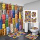 thumbnail image 1 of Juego de cortinas de ducha con dibujos animados de gatos coloridos con tapetes y tapa, 1 of 3