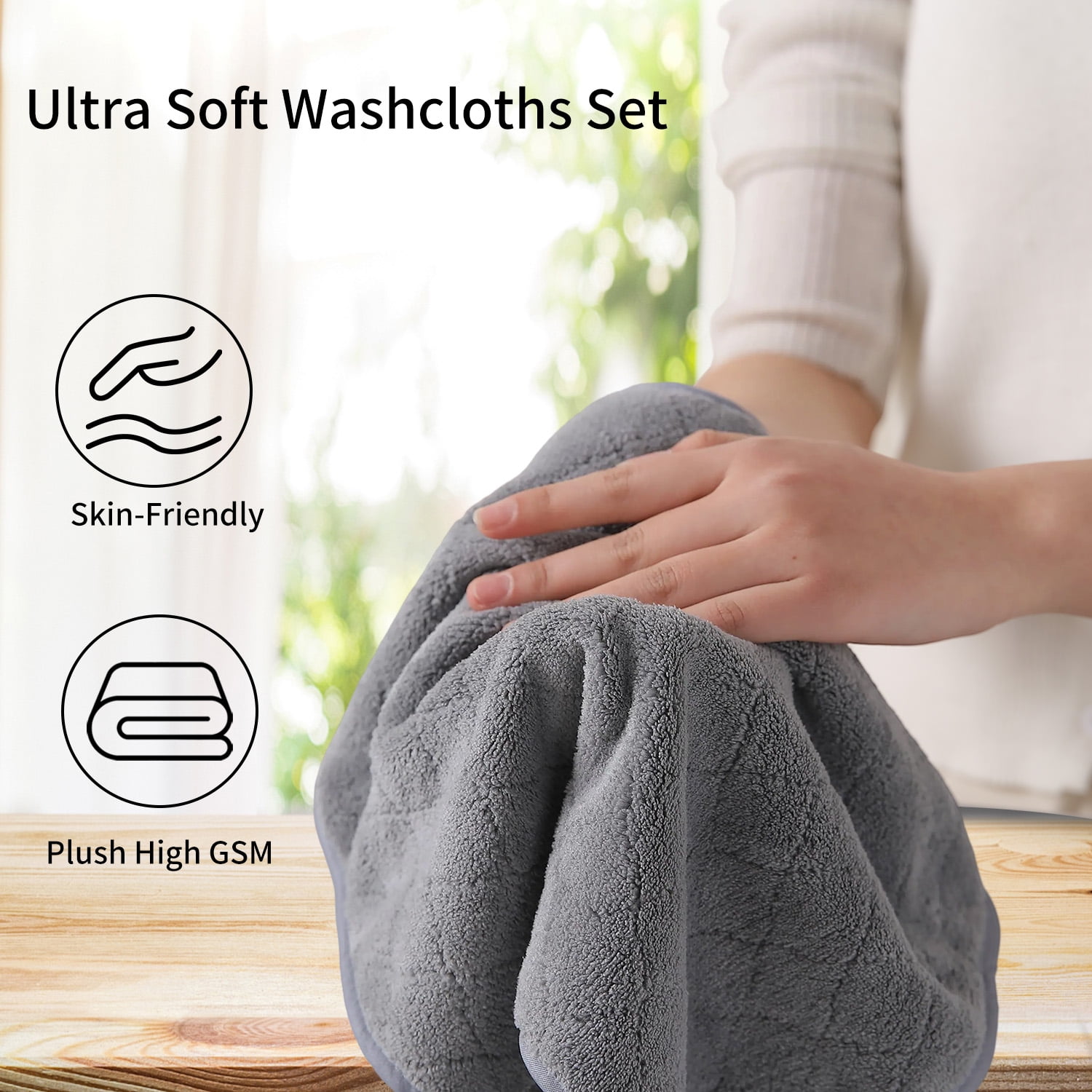 Jessy Home 24 Pack Dark Gray Washcloths for Bathroom 13x13 Inch Ultra Soft Hand Face Towels