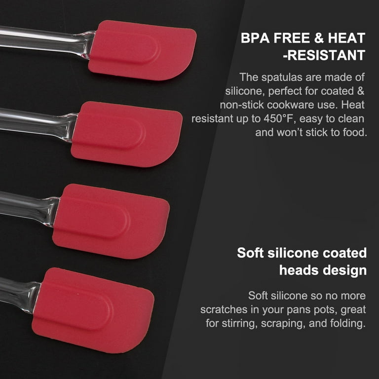 4pcs Kitchen Utensils Flexible Silicone Spatula Heat Resistant Rubber  Scraper Cooking Baking Red
