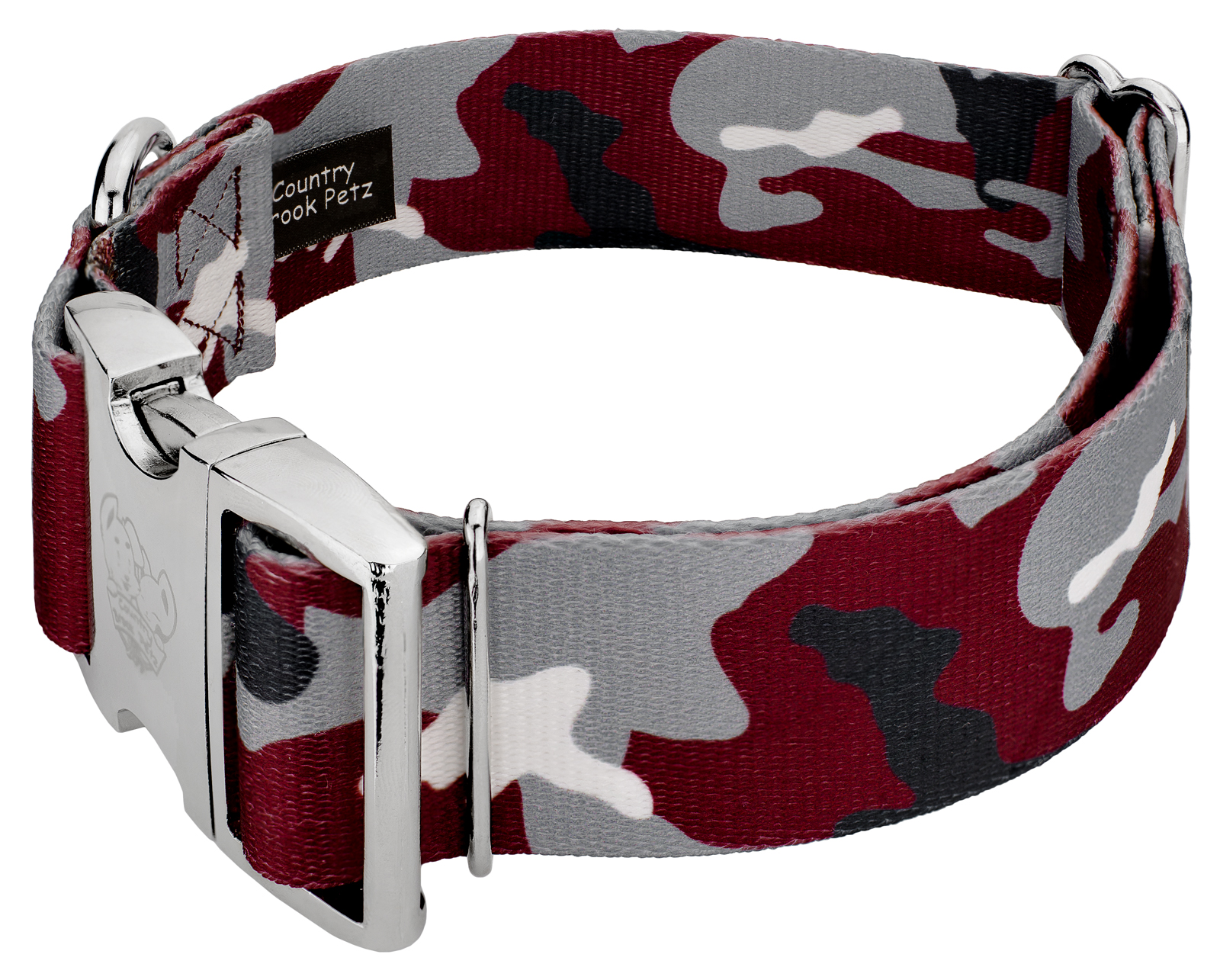 Country Brook Petz® 1 1/2 inch Premium Crimson and White Camo Dog Collar, Medium - image 3 of 5
