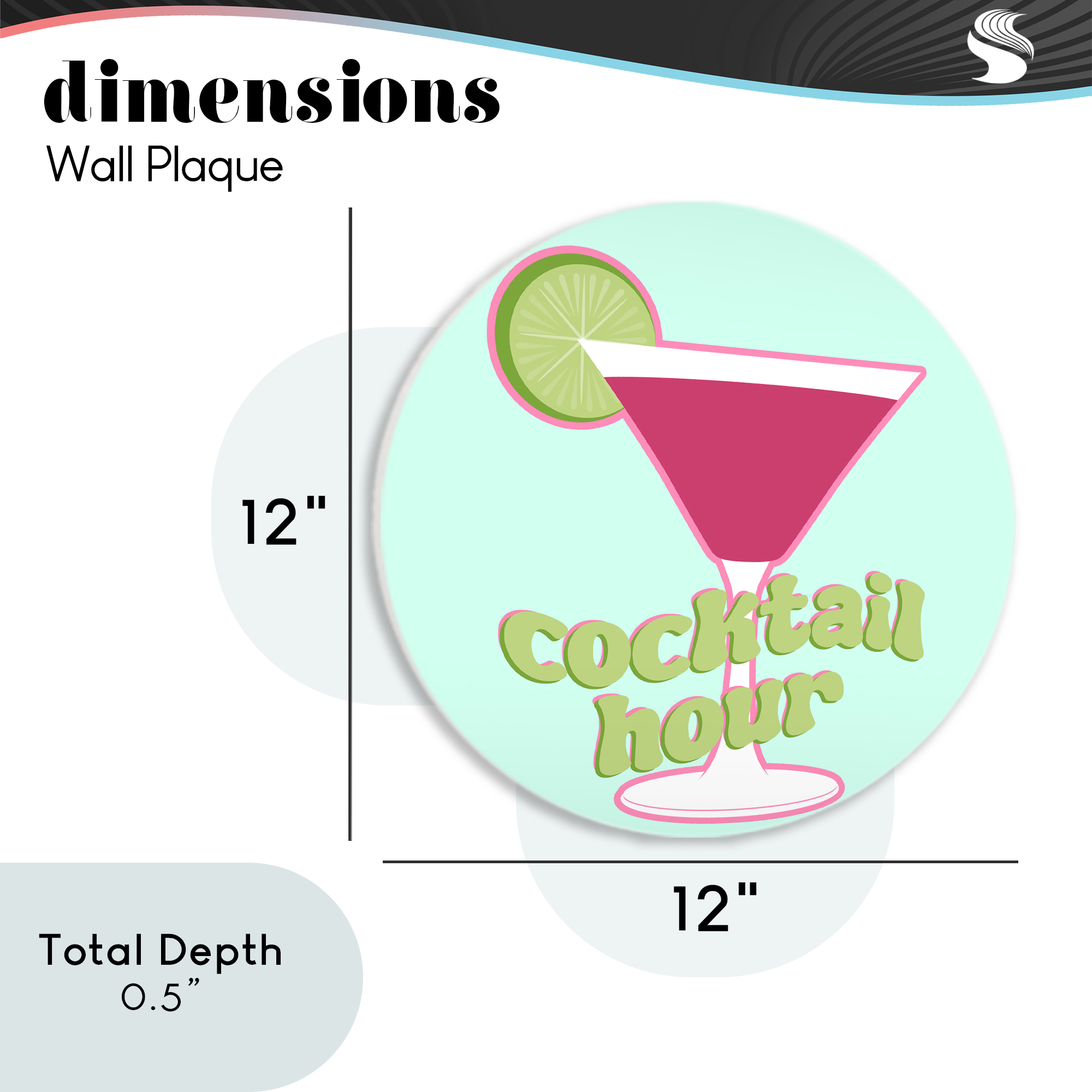Cocktail Hour Pink Drink Circular Wall Plaque, design by SD Graphics Studio