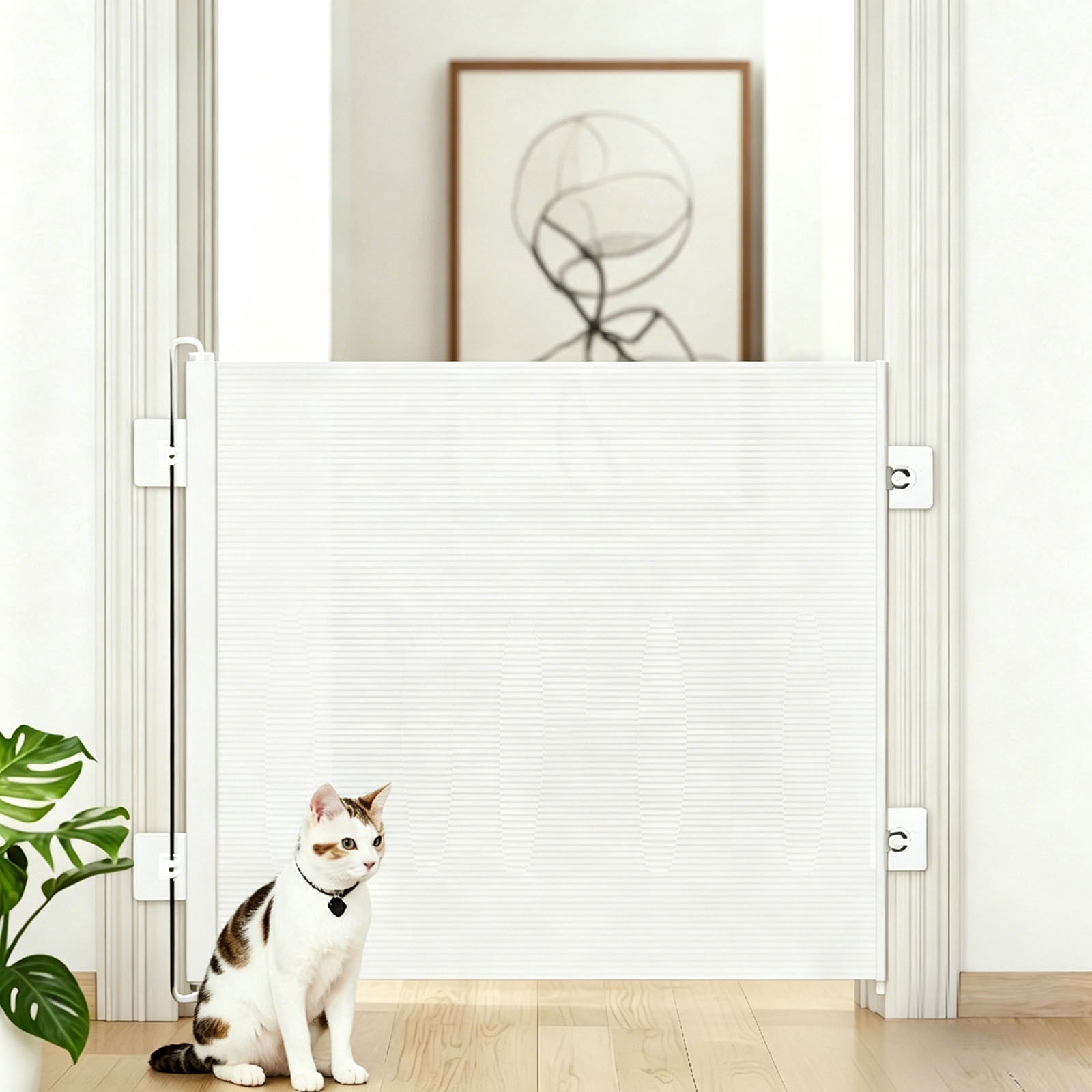 Retractable Pet Gate No Drill Safety Barrier Mesh Fabric Dog Cat Fence for Doorways Stairs for Small Pets and Kittens Portable Roll-Up