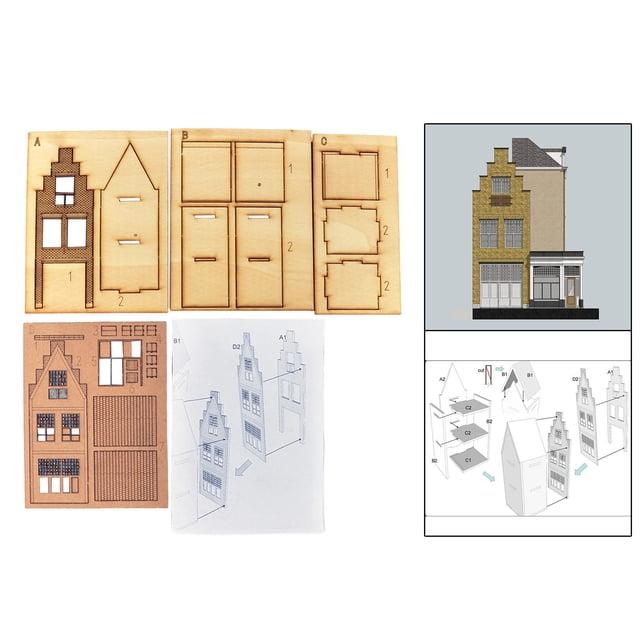 1:87 Modelo de construcción Modelo de exhibición de construcción, Casa de juguete de bricolaje 3D de madera Rompecabezas de juguete para materiales de Hugo casa de modelos de construcción