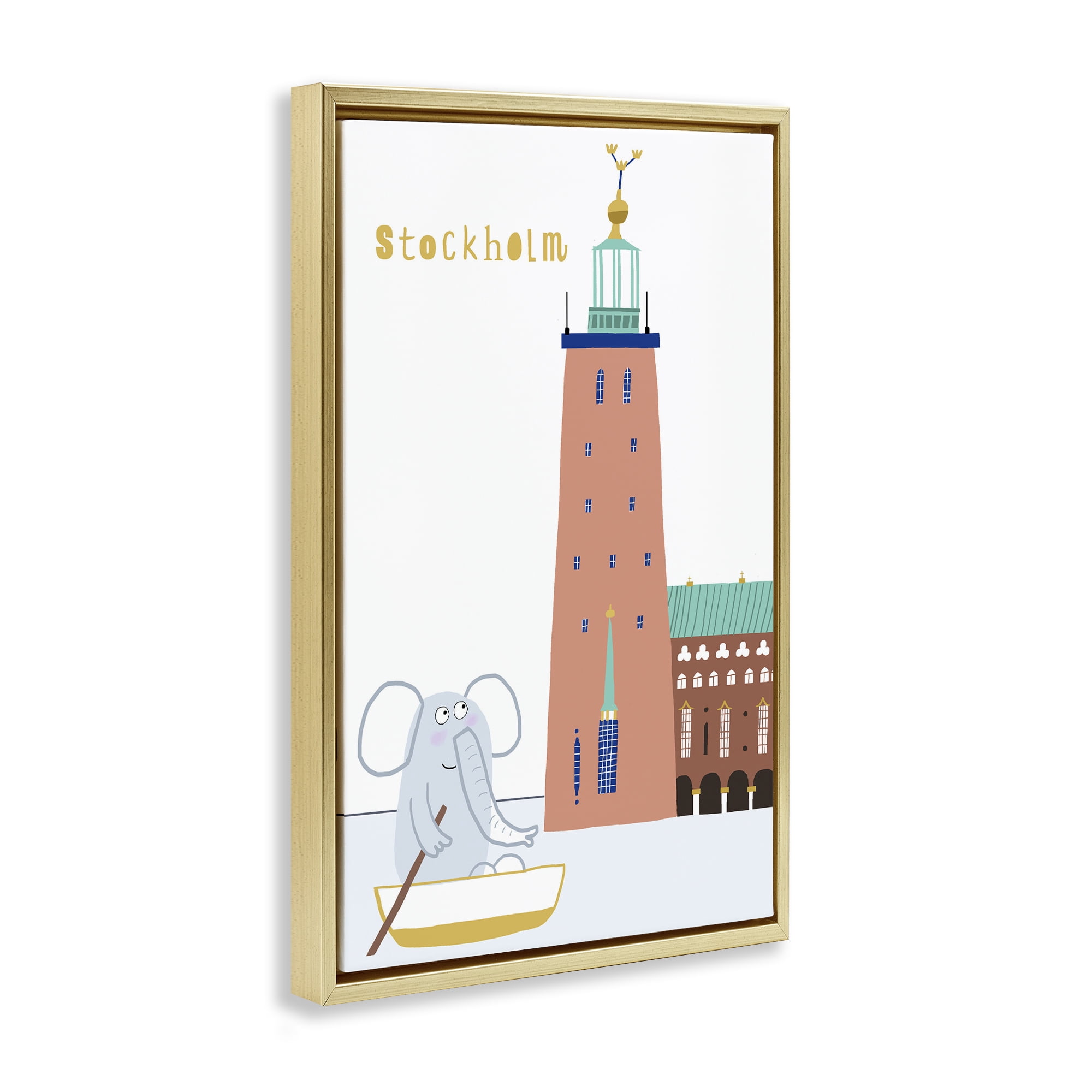 Elephant in Stockholm Boat Gold Framed Floater Canvas Wall Art, design by Carla Daly