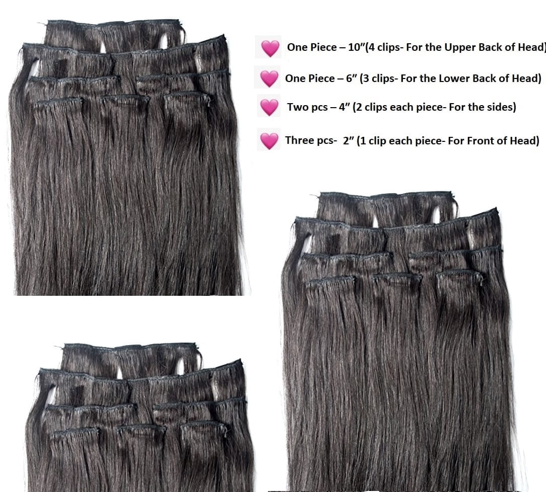 18″ 100% Clip in Human Hair Extensions 7Pcs,14 clips #1B Off Black