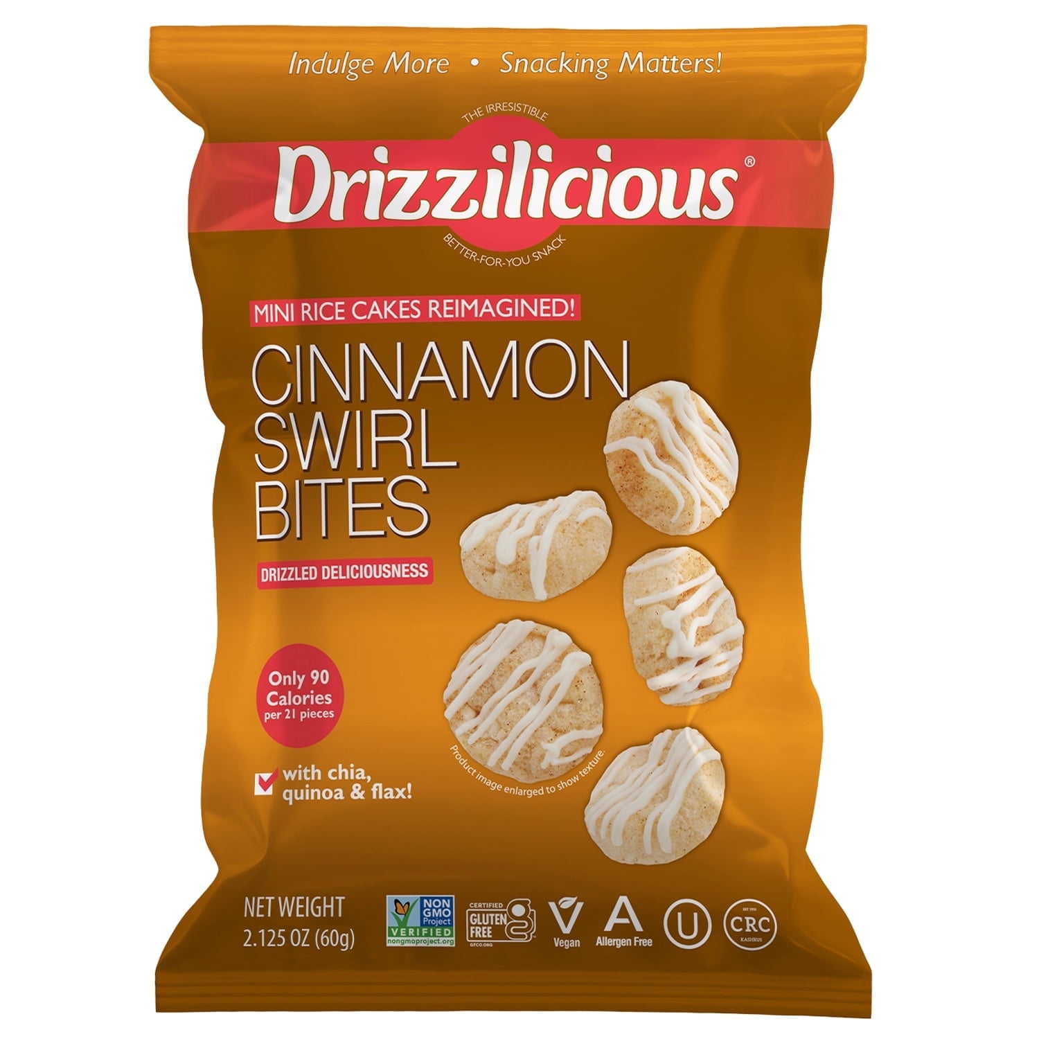 (3 pack) Drizzilicious Mini Rice Cakes, Cinnamon Swirl Flavored Rice Cake Gluten Free Snacks, Rice Crisps 60g