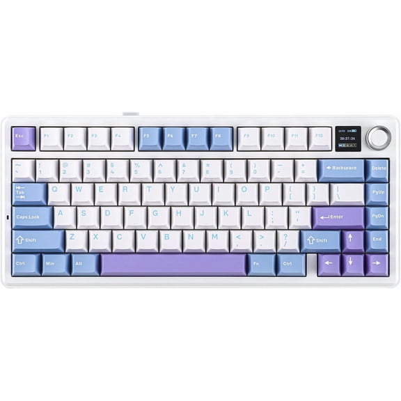F75 MAX Wireless Mechanical Keyboard with TFT Screen and Knob, Gasket Gaming Keyboard in 75% Layout, Hot Swappable, RGB Backlight, for PC/Mac/Linux (Blue&White&Purple)