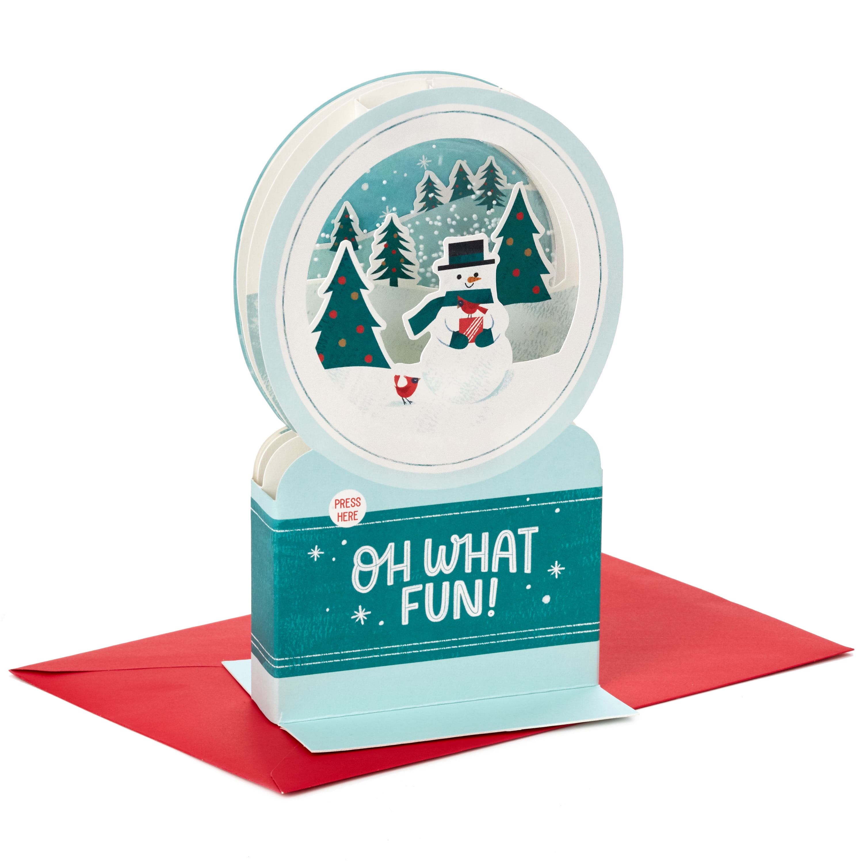 Hallmark Festive Fountain Snowman w/Present Musical Snow Globe